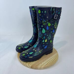 Western Chief Womens 2100325P Rubber Mid Calf Paisley Navy Rain Boots Size US 7